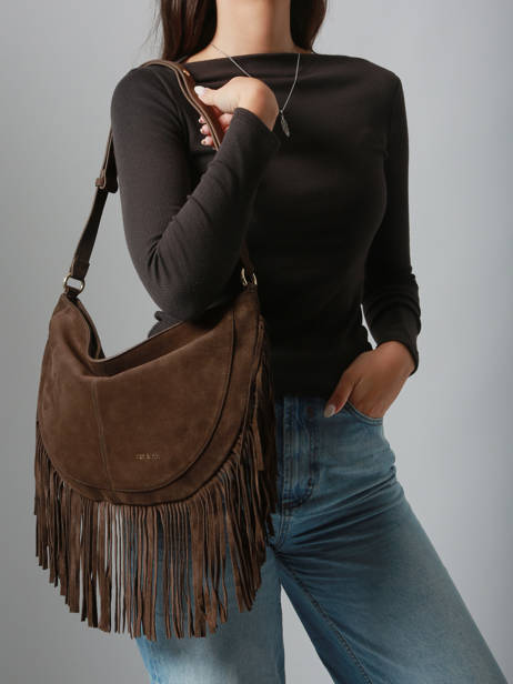 Sac Porté épaule à Franges Rodeo Cuir Nat et nin Marron vintage RODEOFRA vue secondaire 1