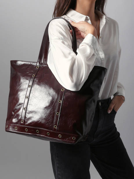 Le Cabas S En Cuir Craquelé Avec Bandoulière Vanessa bruno Marron cabas cuir 82V40409 vue secondaire 1