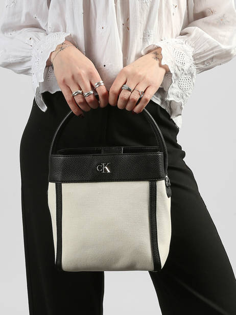 Sac Porté Main Hardware Monogram Coton Calvin klein jeans Blanc hardware monogram 4F3348G vue secondaire 1