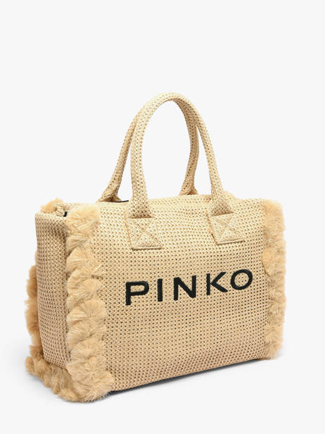 Sac Porté Main Logo Shopper Raphia Pinko Beige logo shopper 6673A39Y vue secondaire 2